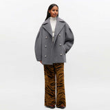 GANNI W0930 Peacoat Wool Midi Coat - Pewter