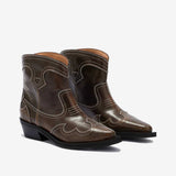 GANNI B1010052 Low Shaft Embroidered Western Boot Oleatex - Dark Olive