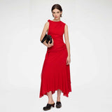 GANNI A1030487 Marl Mesh Draped Knot Detailing Long kjole - goji berry