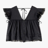 GANNI A1040370 Light linen angel sleeve top - sort
