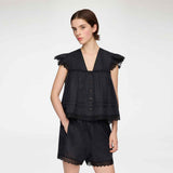 GANNI A1040370 Light linen angel sleeve top - sort