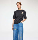 GANNI A1070268 Crochet Applique merino t-shirt - phantom
