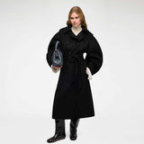 GANNI A1120001 Splittable Wool Trench Coat - sort