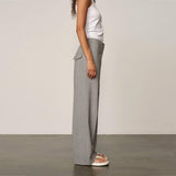 HERSKIND Ivano Midt Waist bukser - Light Grey Pinstripe
