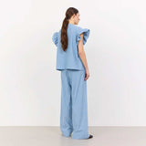 blå kortærmet Levete Room top i HAUSFRAU