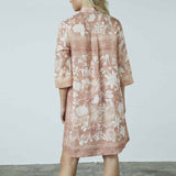 rosa og hvid blomstret skjortekjole købt i HAUSFRAU