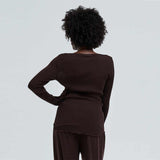 SEAMLESS BASIC Elegante uld bluse - Dark Brown