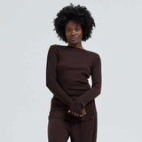 SEAMLESS BASIC Elegante uld bluse - Dark Brown