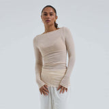 SEAMLESS BASIC Boat Neck bluse - Rosie Beige