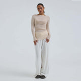 SEAMLESS BASIC Boat Neck bluse - Rosie Beige