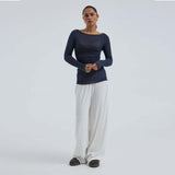 SEAMLESS BASIC Boat Neck bluse - Midnight