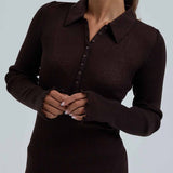 SEAMLESS BASIC Woolen Classic Polo bluse - Dark Brown