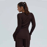 SEAMLESS BASIC Woolen Classic uld bluse - Dark Brown