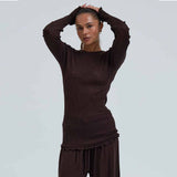 SEAMLESS BASIC Woolen Classic uld bluse - Dark Brown
