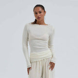 SEAMLESS BASIC Wooly Boat Neck bluse - off white