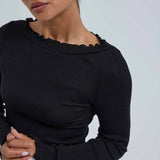 SEAMLESS BASIC Wooly Boat Neck bluse - sort