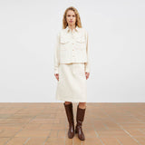 Råhvid denim nederdel fra Skall Studio i Hausfrau