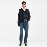 SKALL STUDIO Dean V-neck jumper - Navy/Dark green stripe
