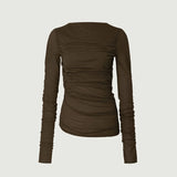 brun draperet bluse købt i HAUSFRAU