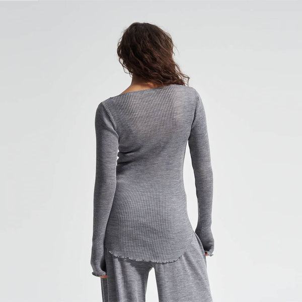 SEAMLESS BASIC Elegante bluse i 100% uld - grå