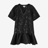 GANNI A1030105 Satin Cloque Mini V-neck kjole - sort