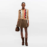 GANNI A1070055 Cashmere Wool Mix Argyle Cardigan - Incense