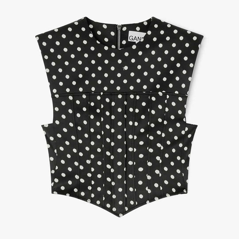 GANNI A1040078 Printed Double Satin Corset Top - sort