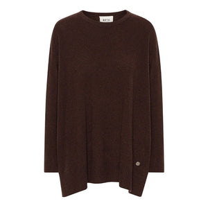 BETA STUDIOS Berta Oversize O-Neck Cashmere Strik Bluse - Coffee brun