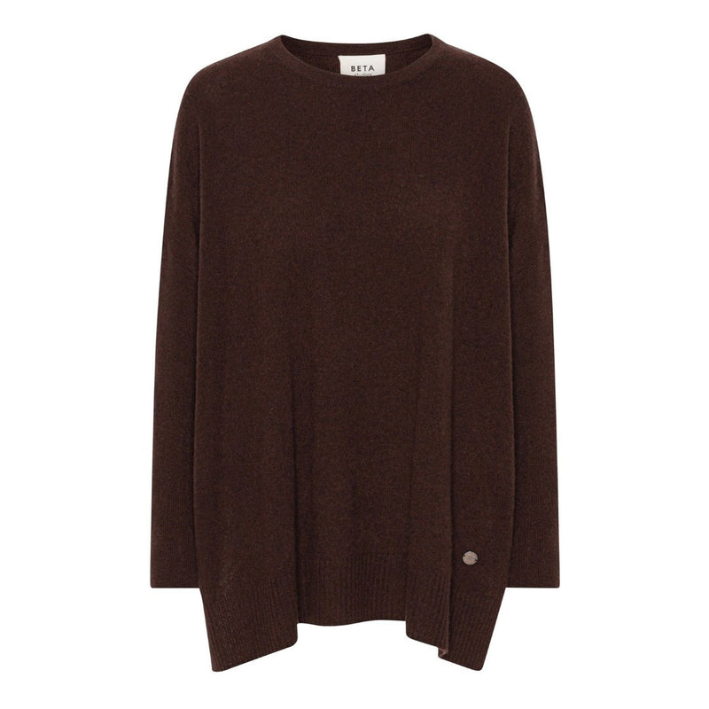 BETA STUDIOS Berta Oversize O-Neck Cashmere Strik Bluse - Coffee brun