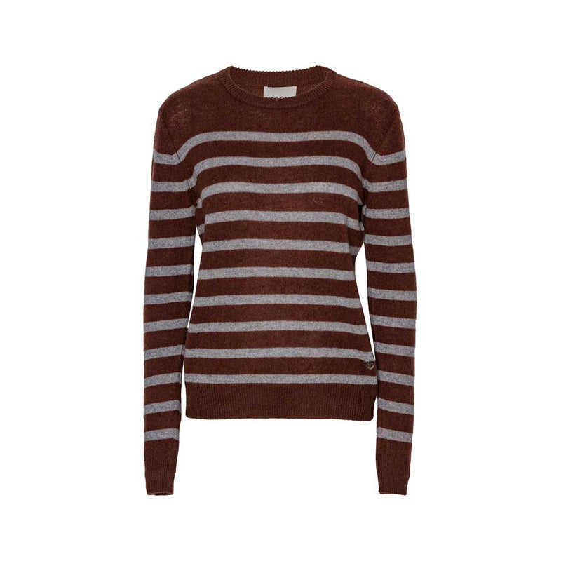 BETA STUDIOS Bibi striped O-neck cashmere strik - brun/grå