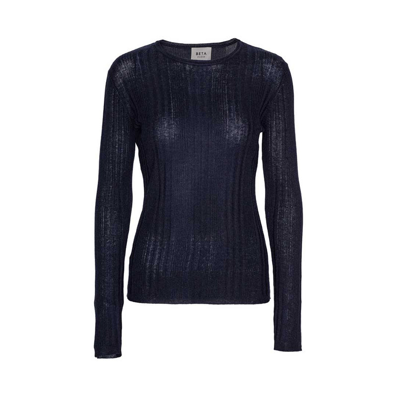 BETA STUDIOS Emma Long Sleeve silke / cashmere bluse - navy blå