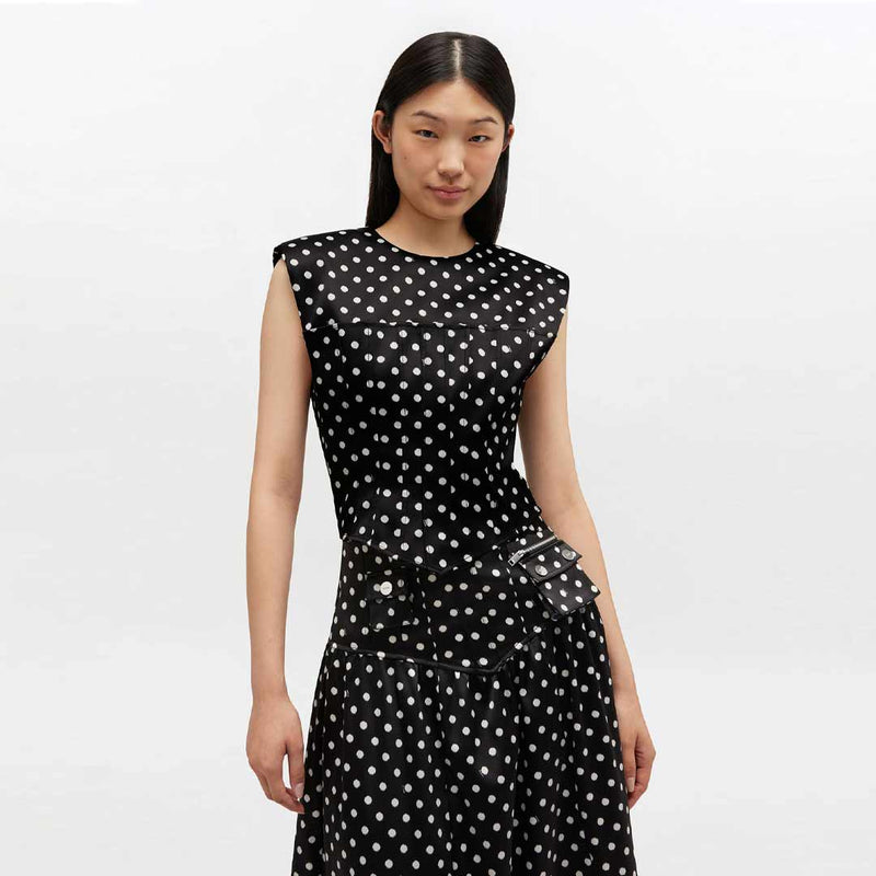 GANNI A1040078 Printed Double Satin Corset Top - sort