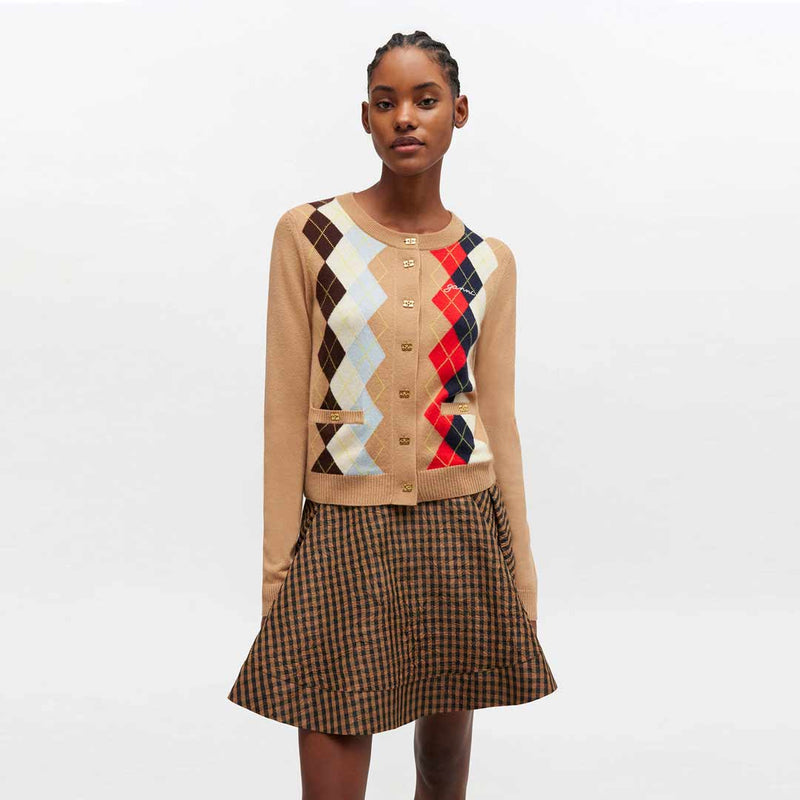 GANNI A1070055 Cashmere Wool Mix Argyle Cardigan - Incense