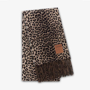 GANNI B3020049 - Double Face Wool Knit Scarf - Almond Milk leopard