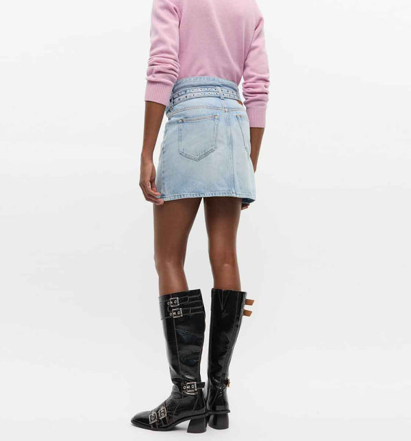 GANNI J1744 Soft rigrid denim nederdel - light blue stone