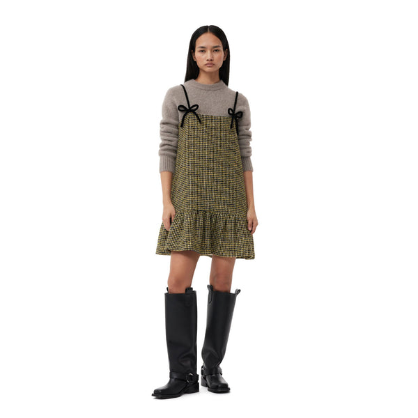 GANNI F8602 Woollen Check Mini kjole - tern