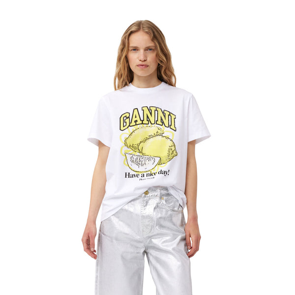 GANNI T3768 Lemon relaxed T-shirt - hvid
