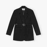 GANNI W0241 Black Bonded Crepe Blazer - sort