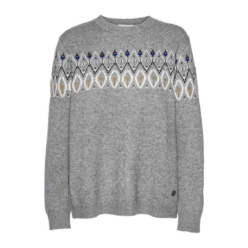 BETA STUDIOS Leandra O-Neck Intarsia cashmere strik - grå