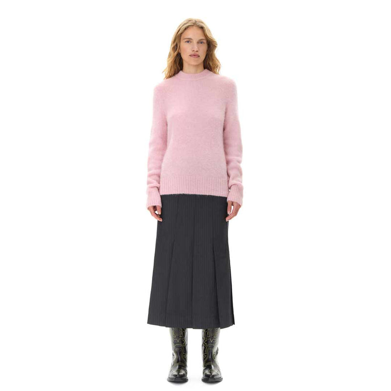 GANNI K2272 Brushed Alpaca o-neck strik - chalk pink