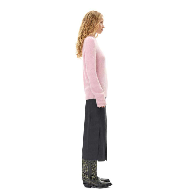 GANNI K2272 Brushed Alpaca o-neck strik - chalk pink