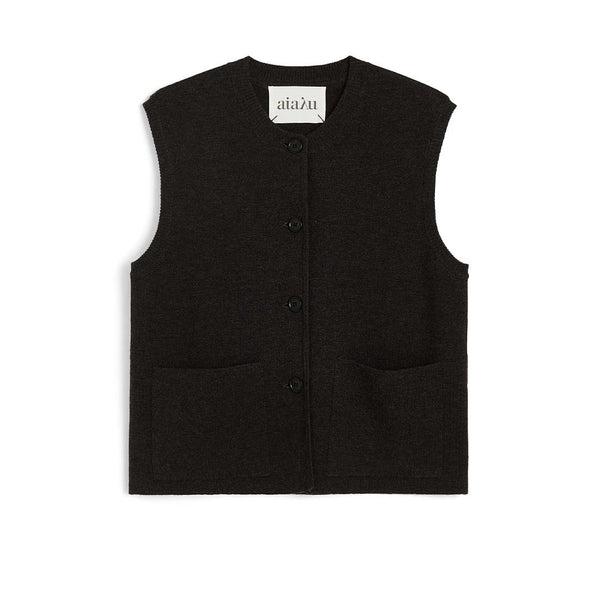AIAYU Elva vest - dark brown melange