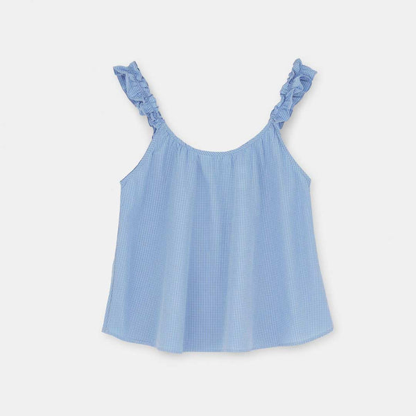 AIAYU Frill top check - Mix Blue tern