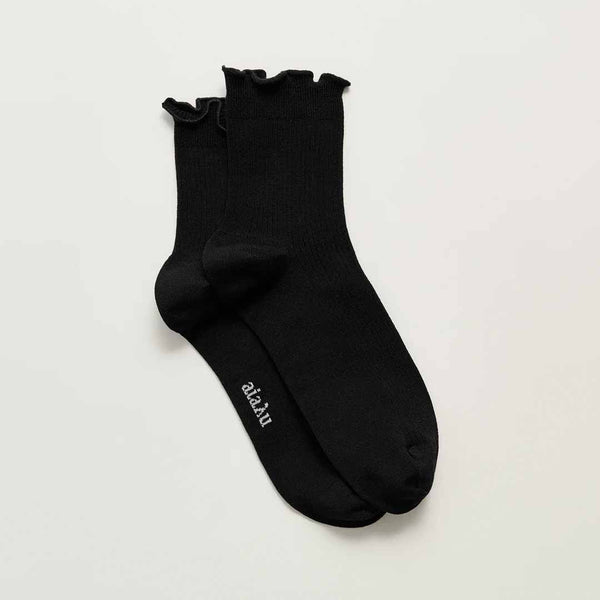 AIAYU Cotton Frill strømper - sort