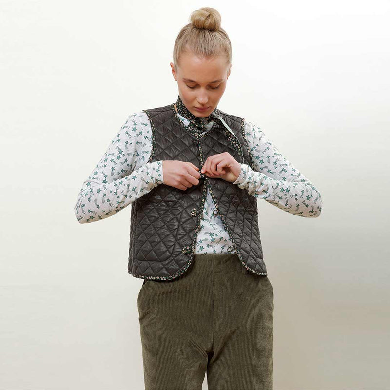 APOF Dot vest - quilt olive blue