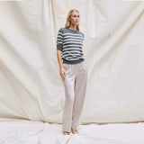 BETA STUDIOS Bianca Striped Lady Sleeve cashmere bluse - dark grey/ almost white
