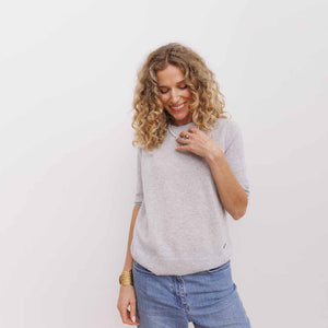 BETA STUDIOS Anna Lady Sleeve o-neck cashmere strik - light grey