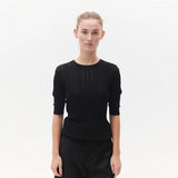 BETA STUDIOS Maggie Pointelle silke/cashmere strik bluse - sort