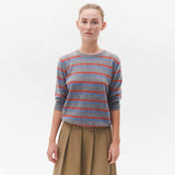 BETA STUDIOS Mini Stripes Lady Sleeve cashmere strik - Grey Melange/Turtle Dove Blue/Fresh Zest Orange