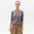 BETA STUDIOS Mini Stripes Lady Sleeve cashmere strik - Grey Melange/Turtle Dove Blue/Fresh Zest Orange